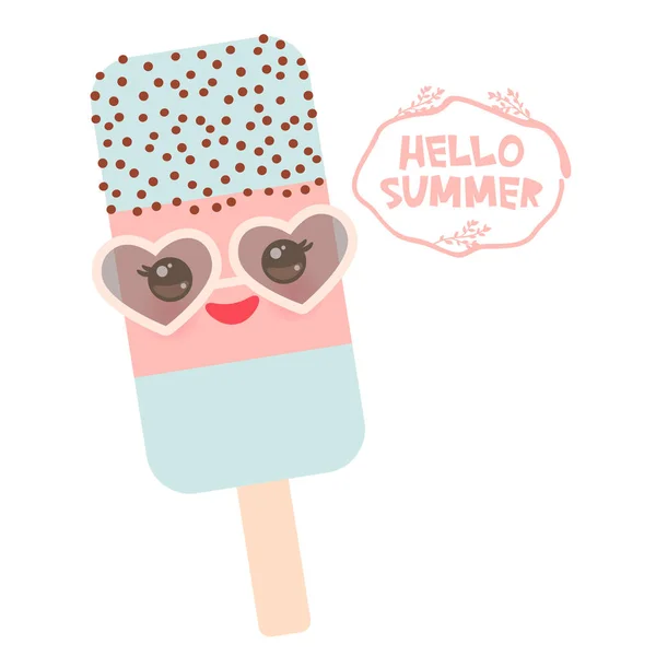 Bonjour Crème Glacée Été Glace Rose Bleu Lustré Kawaii Avec — Image vectorielle