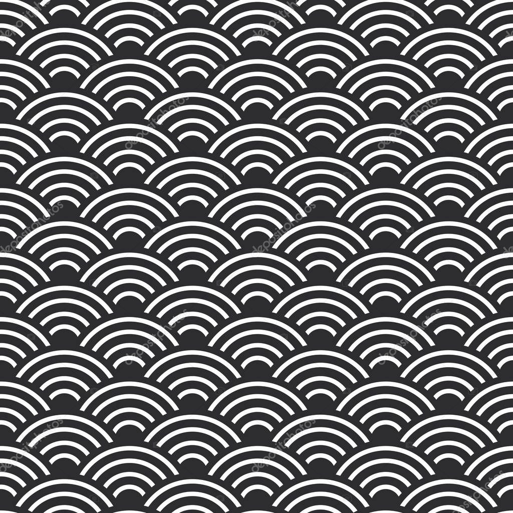 seamless pattern abstract scales simple Nature seamless pattern with japanese wave circle pattern black and white background. Vector illustration