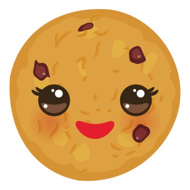 Fırından yeni çıkmış izole üzerinde beyaz arka plan Kawaii çikolata kurabiye. Sevimli yüzü pembe yanaklar ve gözleri. Parlak renkler. Vektör çizim