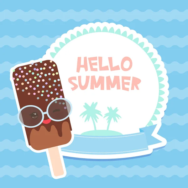 Bonjour Crème Glacée Chocolat Été Lolly Glacé Kawaii Avec Les — Image vectorielle