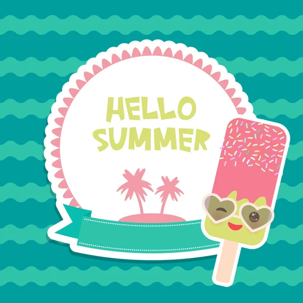 Hej Sommar Choklad Glass Ice Lolly Kawaii Med Solglasögon Rosa — Stock vektor