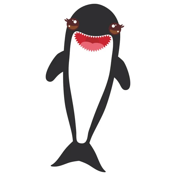 Cartoon Grampus Orca Killer Whale Sea Wolf Kawaii Pink Cheeks — Stock Vector