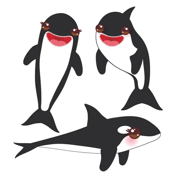 Cartoon Grampus Orca Instellen Killer Whale Zee Wolf Kawaii Met — Stockvector