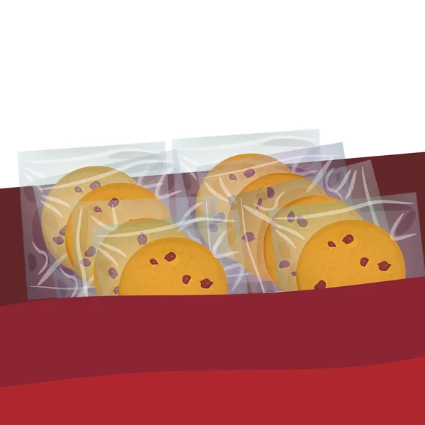 Galleta Con Chispas Chocolate Recién Horneada Cuatro Galletas Regalo Caja — Archivo Imágenes Vectoriales