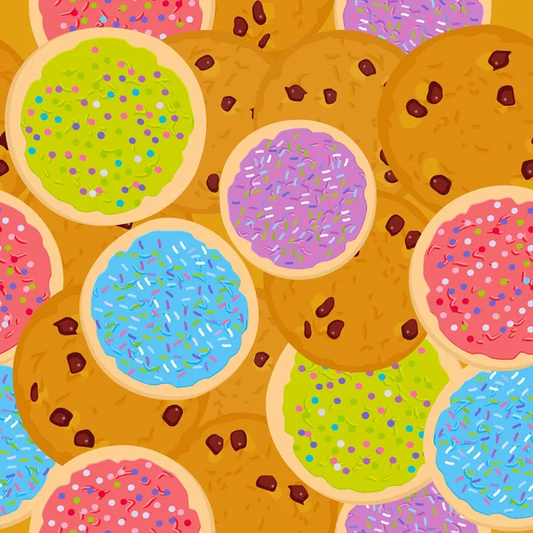 Patrón Sin Costuras Galletas Azúcar Esmeriladas Galleta Chispas Chocolate Galletas — Vector de stock