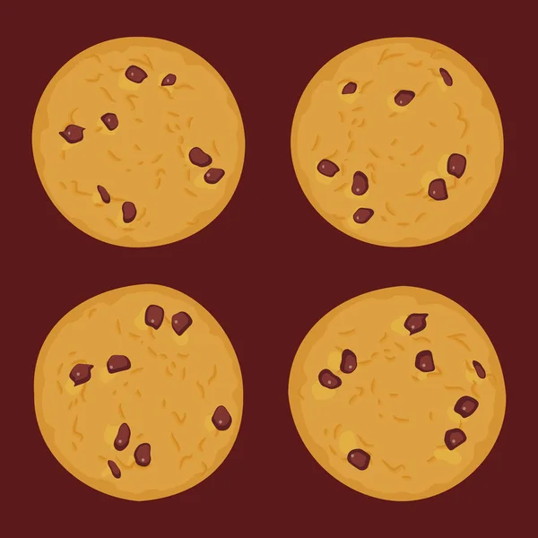 Ensemble Biscuits Aux Pépites Chocolat Fraîchement Cuits Quatre Biscuits Sur — Image vectorielle