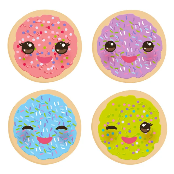 Kawaii Frostat Sugar Cookies Italienska Nymalen Bakad Kex Med Rosa — Stock vektor