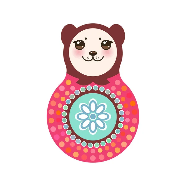 Russian Doll Matryoshka Bear White Background Pink Blue Colors Vector — Stock Vector