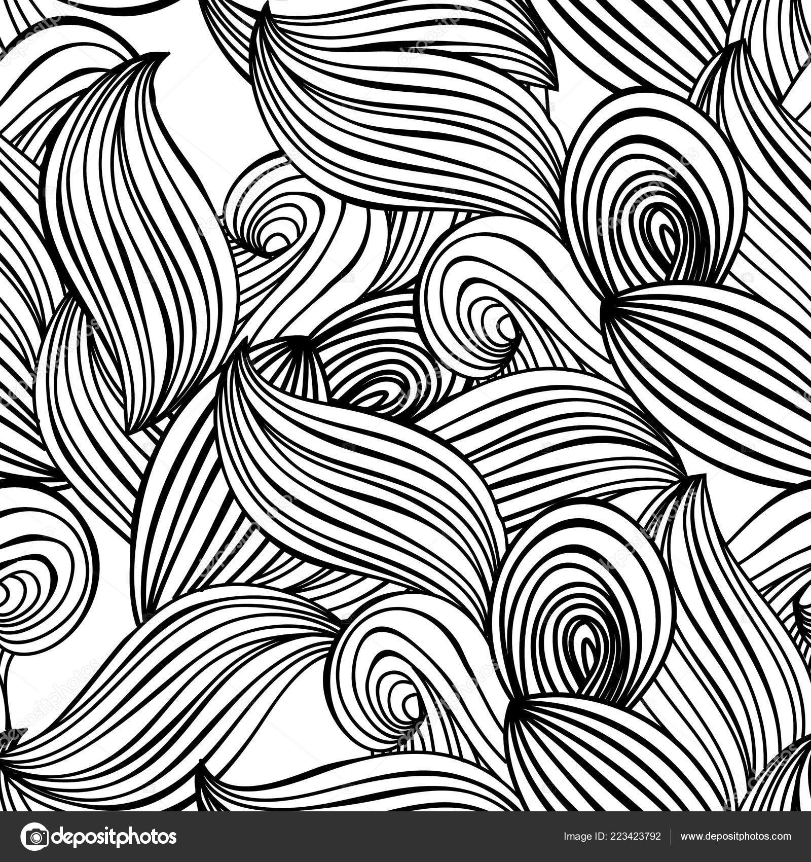 无缝图案波黑色和白色手绘背景壁纸图案填充网页背景表面纹理成人着色向量例证图库矢量图©Ekaterina-P 223423792, image size:1600x1700