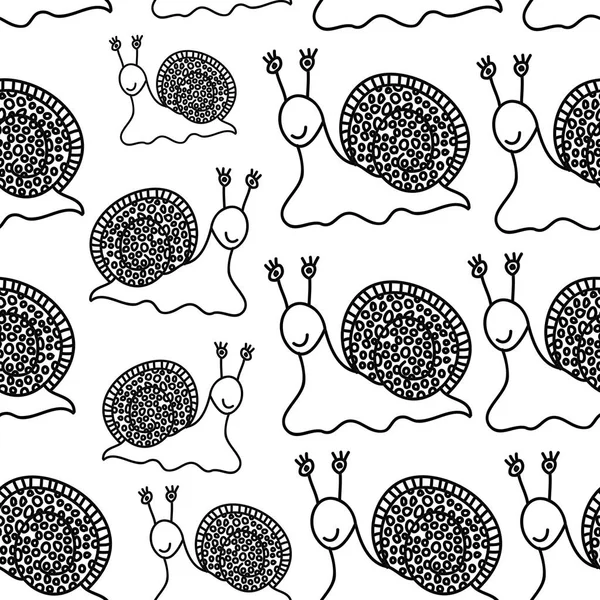 Seamless Pattern Funny Snails Black Outline Isolated White Background Site — Stock Vector