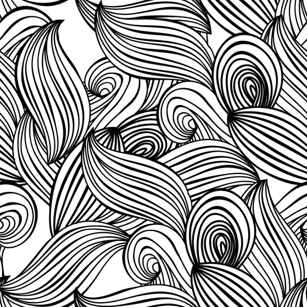 シームレスなパターンは波壁紙 パターンの塗りつぶし Web ページの背景テクスチャの手描きの背景を黒と白です 大人のぬりえ ベクトル図 — ストックベクタ