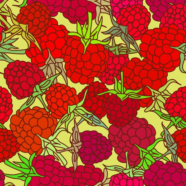 かからず背景 サイト ブログ ファブリック上でシームレスな柄が分離した緑の葉と赤いラズベリー ベクトル図 — ストックベクタ