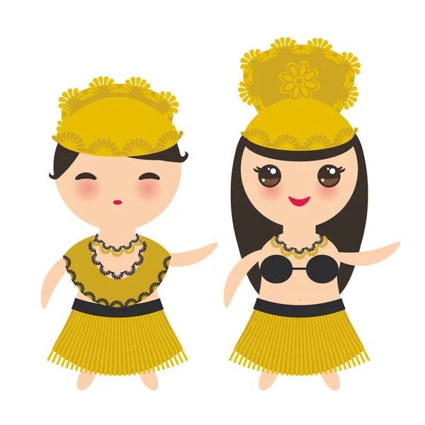 Hawaii Card Design Hawaiian Hula Dancer Costume Traditionnel Kawaii Garçon — Image vectorielle