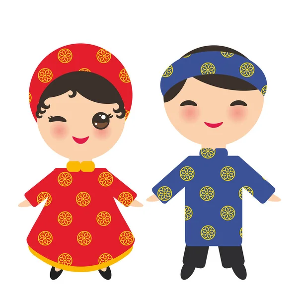 Garçon Fille Kawaii Vietnamien Costume Chapeau National Dessins Animés Enfants — Image vectorielle