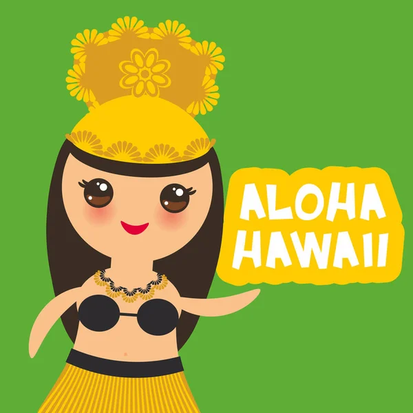 Aloha Hawaii Card Design Hawaiian Hula Dancer Kawaii Fille Sur — Image vectorielle