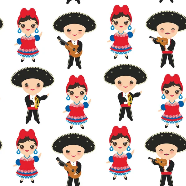 Patrón Inconsútil Cubanos Niño Niña Traje Nacional Sombrero Niños Dibujos — Vector de stock