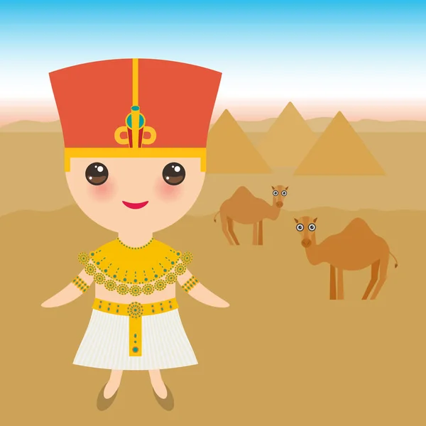 Niño Del Antiguo Egipto Traje Sombrero Nacional Niños Dibujos Animados — Vector de stock