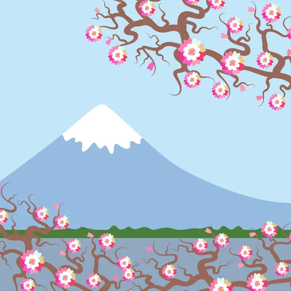 Monte Fuji Primavera Fondo Naturaleza Con Flores Cerezo Japonés Flores — Archivo Imágenes Vectoriales