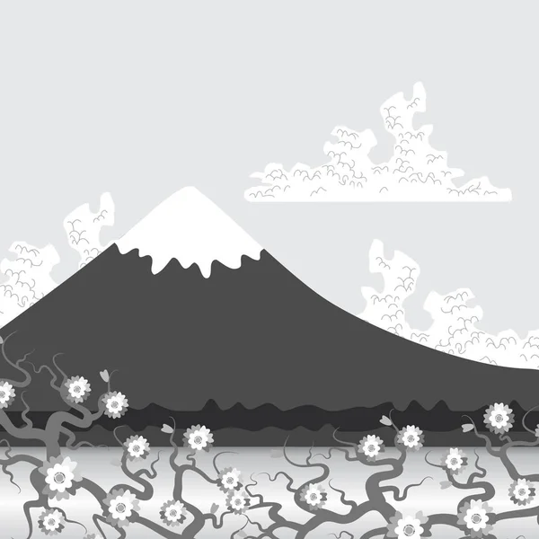 富士山 自然平山日本景观 森林山与雪峰 向量例证 — 图库矢量图片