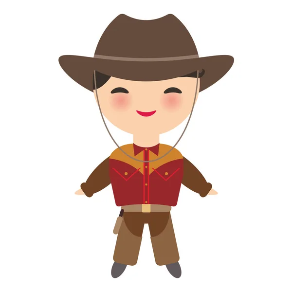 Cowboy Boy National Costume Hat Cartoon Children Traditional Dress Isolated — Stock Vector