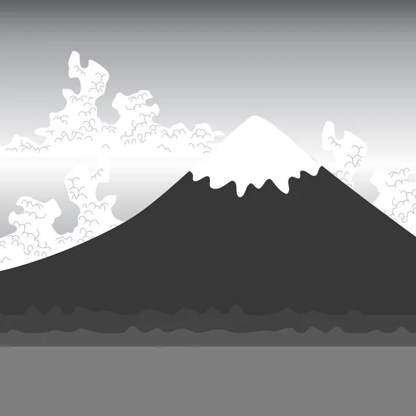 富士山 自然平山日本景观 森林山与雪峰 黑色灰色 向量例证 — 图库矢量图片