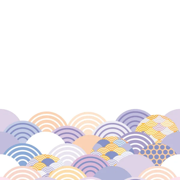 Fisk skalor enkel natur bakgrund med japanska rosiga rosa våg cirkel mönster lila lila lavendel orange färger kort banner design på vit bakgrund. Vektor — Stock vektor