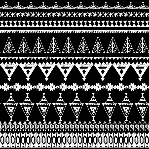 Бесшумный Узор Родными Орнаментами Граница Этнических Ацтеков Белый Контур Черный — стоковый вектор