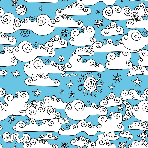 Patrón Sin Costuras Colección Doodle Nubes Vectoriales Dibujadas Mano Conjunto — Vector de stock