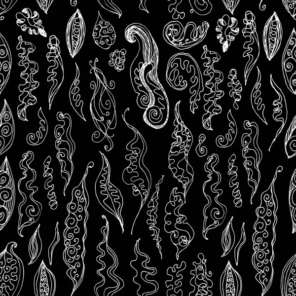Schöne Handgezeichnete Welle Nahtlose Muster Isoliert Auf Schwarzem Hintergrund Weißen — Stockvektor