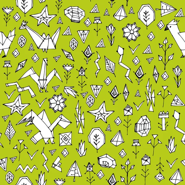 Primavera Verano Patrón Geométrico Sin Costuras Con Animales Plantas Contornos — Vector de stock