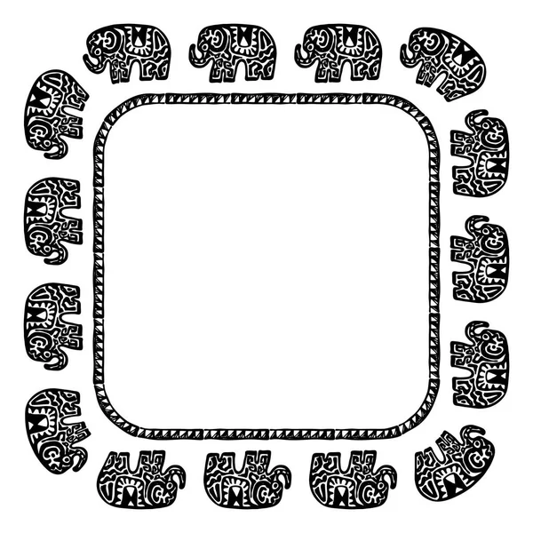 Prachtige Kaart Met Indiase Olifant Met Ornamenten Vierkante Frame Voor — Stockvector