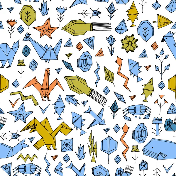 Motif Géométrique Sans Couture Avec Des Animaux Marins Des Plantes — Image vectorielle