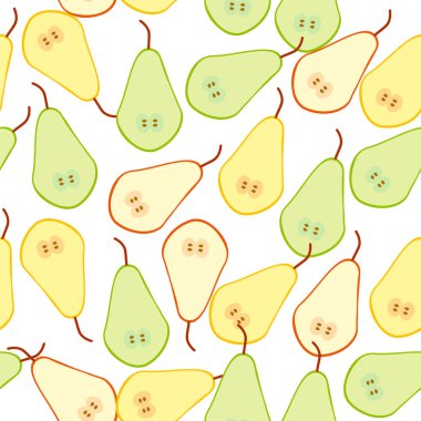 Armut basit Dikişsiz desen sarı turuncu yeşil beyaz arka plan üzerinde izole meyve dilim. Vektör çizim