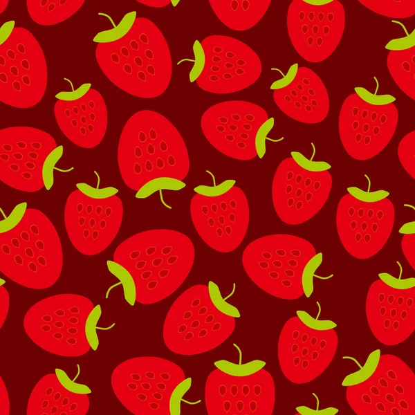 Seamless Pattern Red Ripe Strawberry Fresh Juicy Berries Brown Claret — Stock Vector