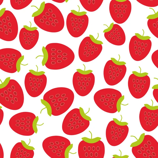 Seamless Pattern Red Ripe Strawberry Fresh Juicy Berries Isolated White — Stock Vector