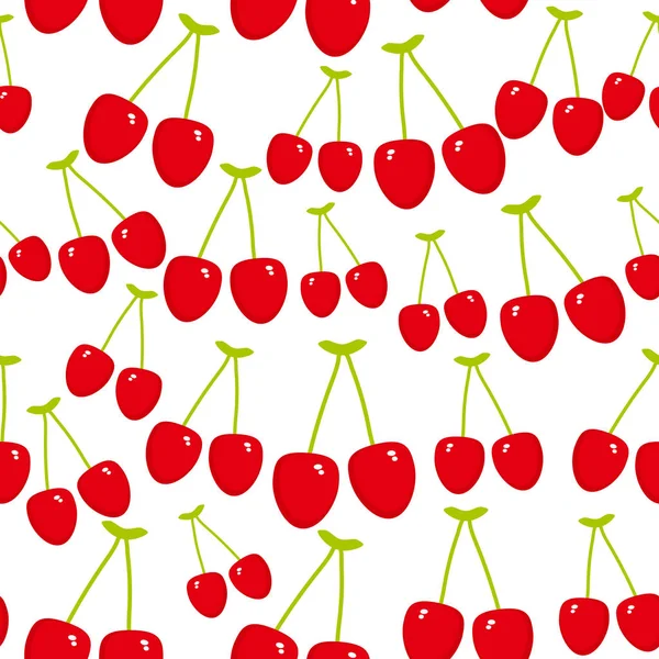 Seamless Pattern Red Cherry Funny Fresh Juicy Berries Isolated White — Stock Vector
