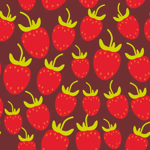シームレス パターン赤熟したイチゴ新鮮ジューシーなベリー ブラウン クラレット バック グラウンド ベクトル図 — ストックベクタ