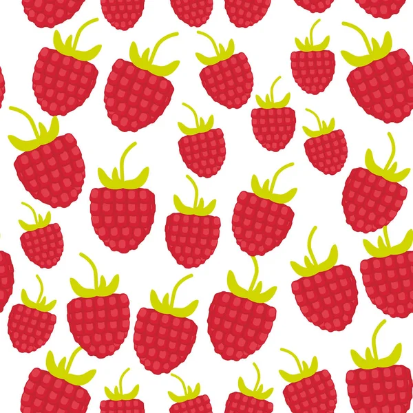 Seamless Pattern Red Ripe Raspberries Fresh Juicy Berries Isolated White — Stock Vector