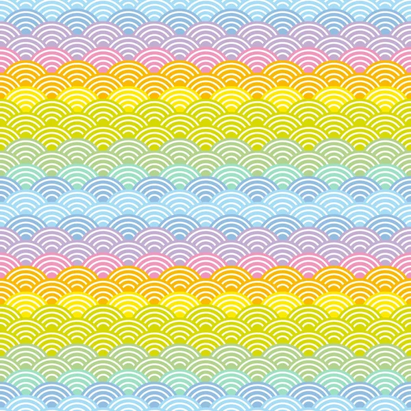Seigainami Seigainami 的字面意思是海浪 彩虹无缝图案抽象鳞片简单自然背景日本圆紫色粉红色黄色蓝色绿色明亮的颜色 向量例证 — 图库矢量图片