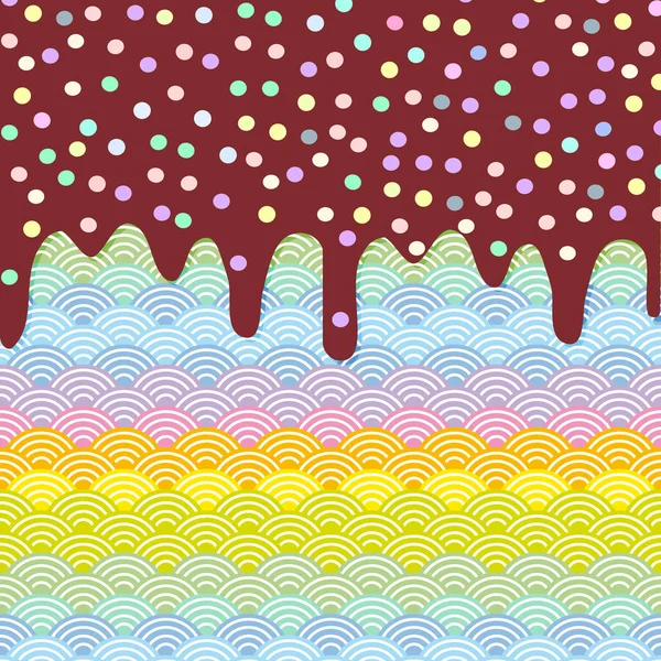 Regenboog Wafels Met Stromende Chocolade Saus Hagelslag Achtergrond Voor Tekst — Stockvector