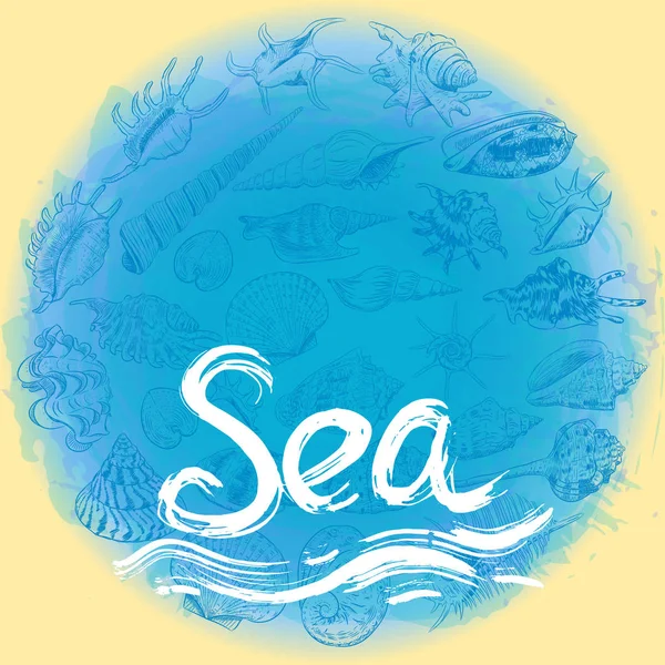 Deniz Okyanus Trendy Kompozisyon Bej Kum Yazdırma Sembolü Yaz Deniz — Stok Vektör