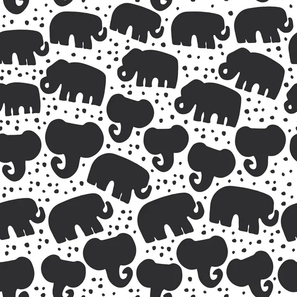 Beautiful Seamless Pattern Indian Elephant Polka Dot Ornaments Hand Drawn — Stock Vector