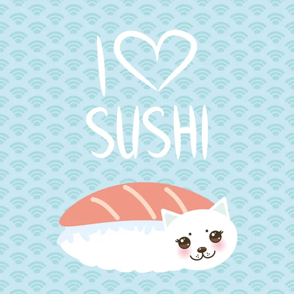 Encanta Sushi Kawaii Divertido Maguro Toro Sushi Blanco Lindo Gato — Vector de stock