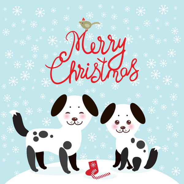 Joyeux Noël Conception Carte Nouvel Kawaii Drôle Chien Noir Blanc — Image vectorielle