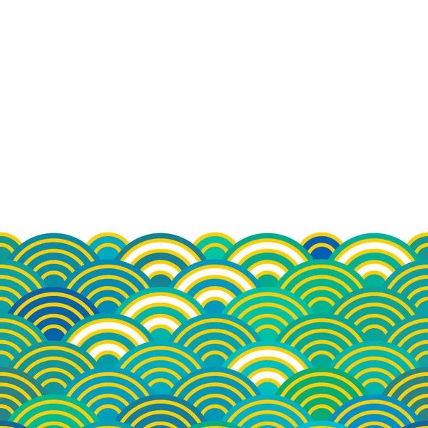 Seigainami Seigainami 的字面意思是蓝色的海浪 卡片横幅设计为文本抽象标度简单自然背景与日本圆图案蓝色绿色白色黄色 向量例证 — 图库矢量图片