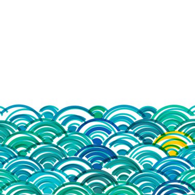 Seigaiha veya seigainami gerçekten dalga deniz anlamına gelir. kart banner tasarımı metin Özeti Japon daire desen beyaz yeşil mavi sarı renk ile basit doğa arka plan ölçekler. Vektör çizim