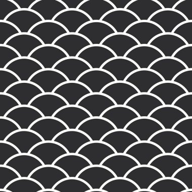 Dikişsiz desen soyut bir siyah beyaz desenli Japon daire basit arka plan ölçekler. Kullanılan kumaşlar, duvar kağıtları, Web siteleri için. Vektör çizim