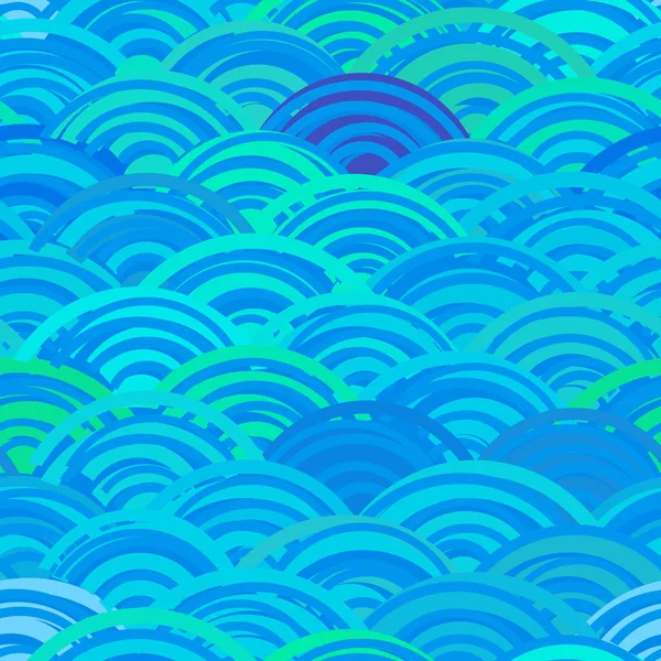 Seigainami Seigainami 的字面意思是蓝色的海浪 无缝图案抽象缩放简单的春天自然背景与日本圆图案蓝色绿色 向量例证 — 图库矢量图片