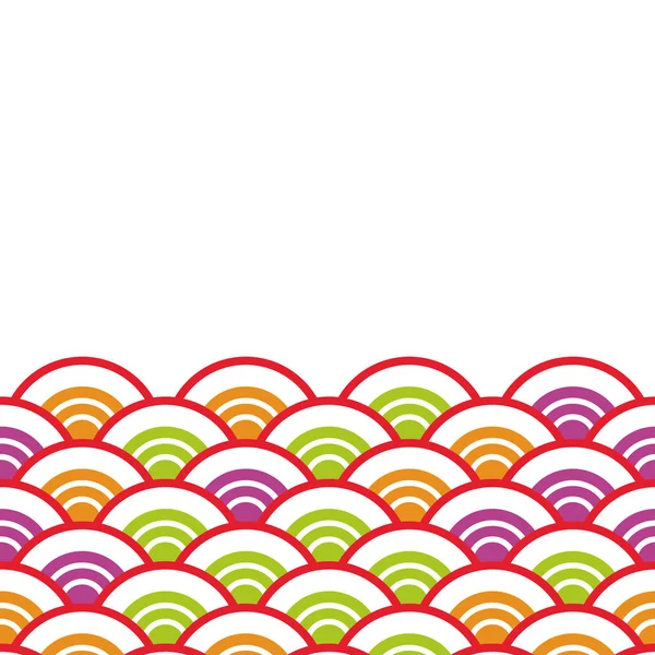 Seigainami Seigainami 的字面意思是海浪 卡片横幅设计为文本抽象尺度简单自然背景与日本圆图案白色绿色橙色红色丁香颜色 向量例证 — 图库矢量图片