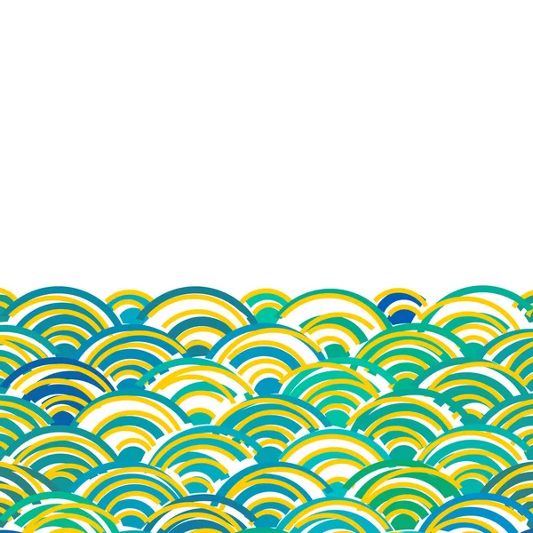 Seigainami Seigainami 的字面意思是海浪 卡片横幅设计为文本抽象尺度简单自然背景与日本圆图案白色绿色绿色金色金色黄色 向量例证 — 图库矢量图片